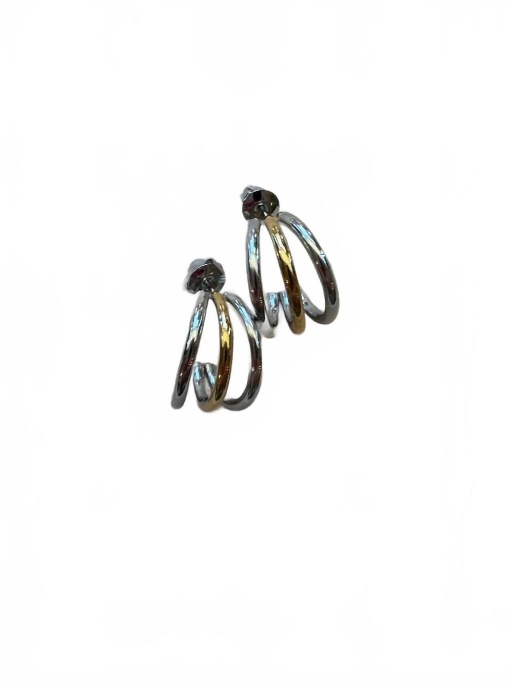 NEW XTRAORDINARY women's two tone triple layer hoop earrings in silver gold